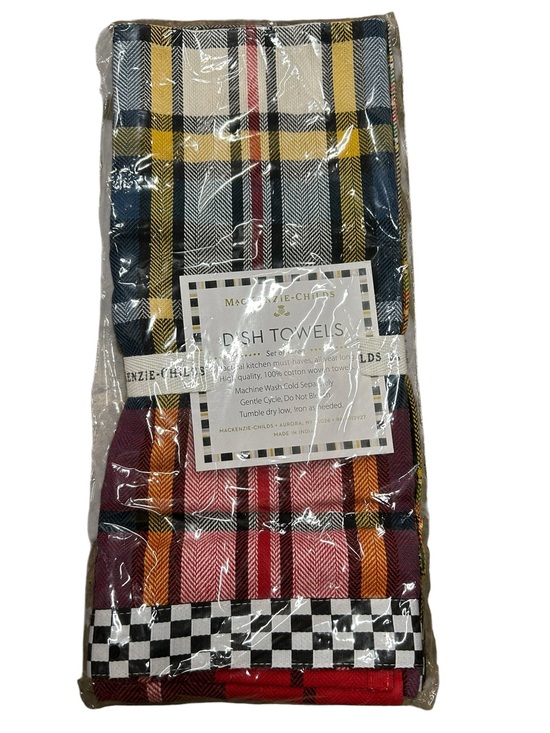 MacKenzie-Childs Other - MacKenzie-Childs Tartan Check woven dish towels assorted set of 3 NIP